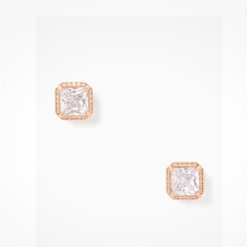 NWT Kate Shade Save The Date Pave Princess Cut Studs Earnings - retail $58
